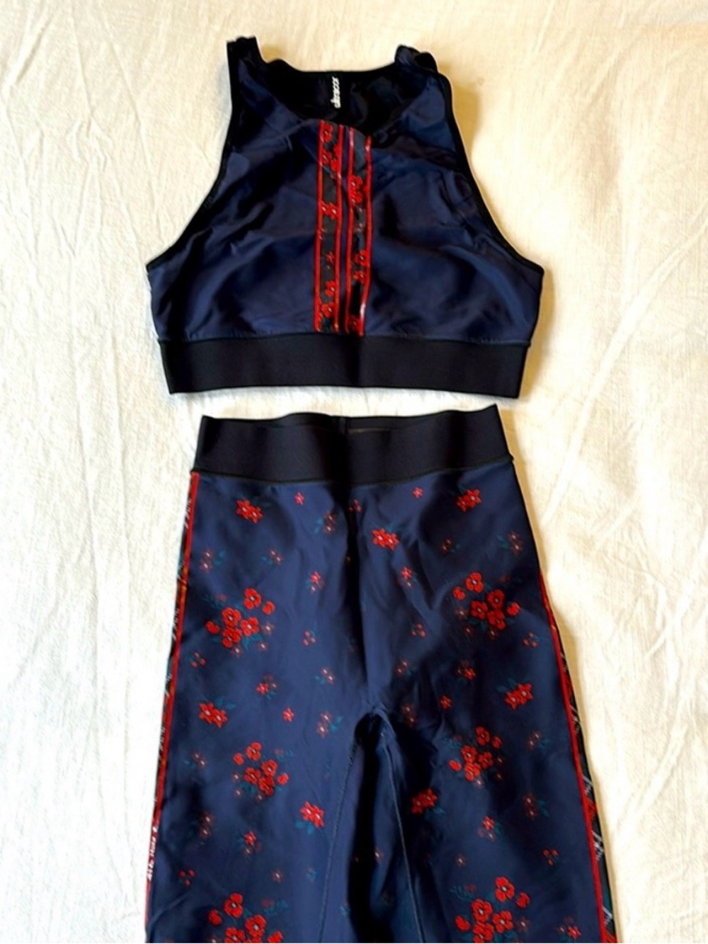 ultracor navy and red floral high-waist leggings with matching sports bra